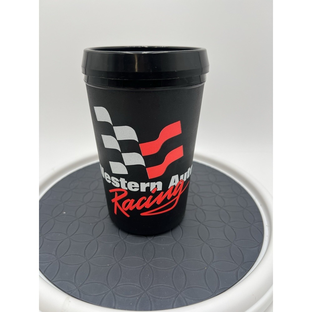 Vintage Western Auto Racing Aladdin Travel Mug NASCAR Promo USA Black Cup